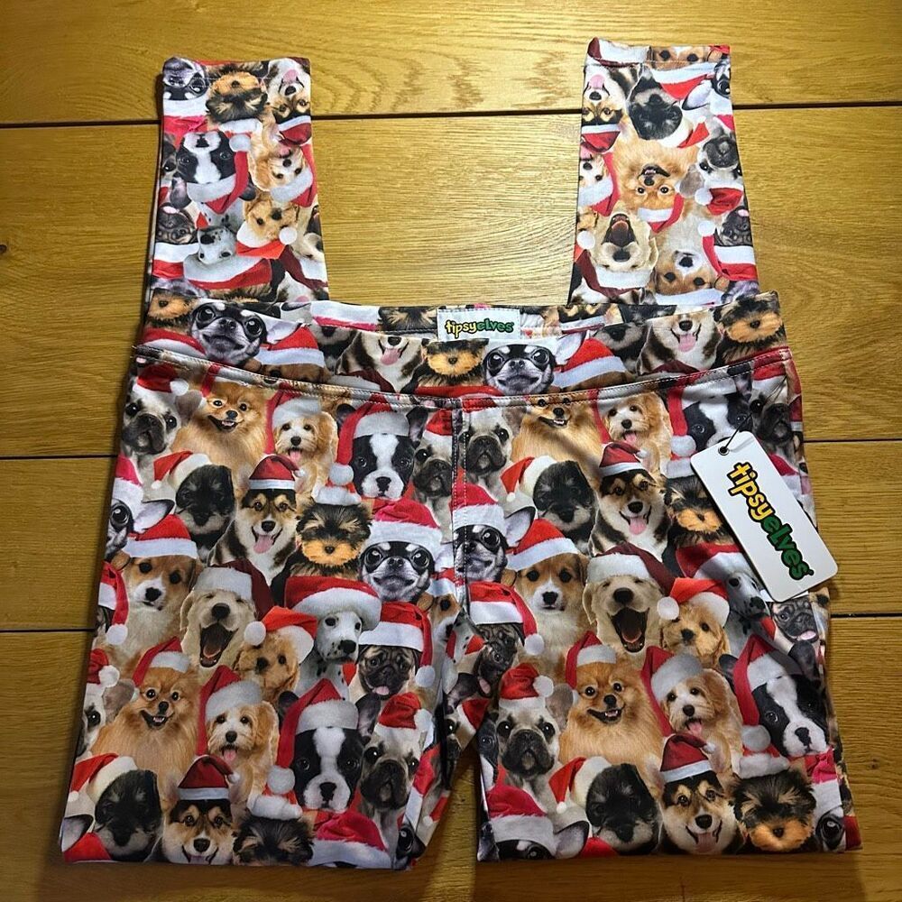 Nwt Christmas tipsy elves Santa dogs large